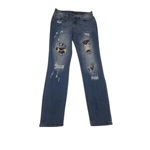 Judy Blue Jeans Womens 7/28 Skinny Fit Stretch Cheetah Print Distressed A10.1